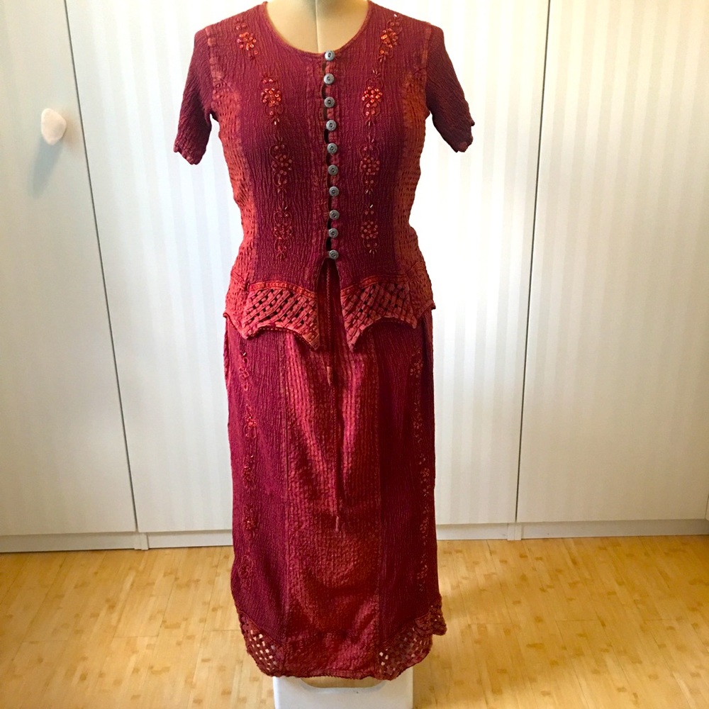 Papa two piece dress India-inspired embroidered beaded orange Size S